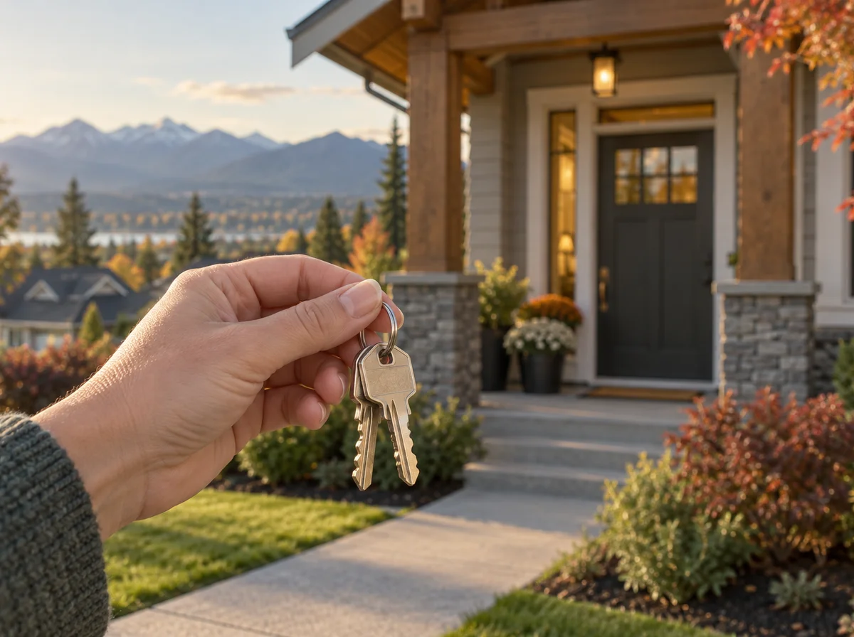 This Week in Canadian Mortgages: September 21, 2026 Hand holding house keys in front of a Fraser Valley home in autumn