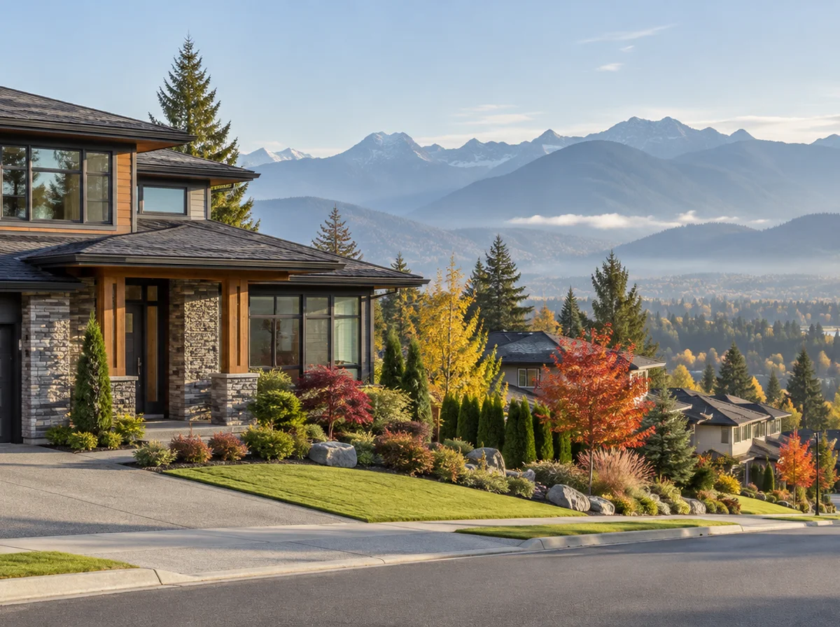 This Week in Canadian Mortgages: September 28, 2026 Modern Fraser Valley home in autumn with mountains in the background